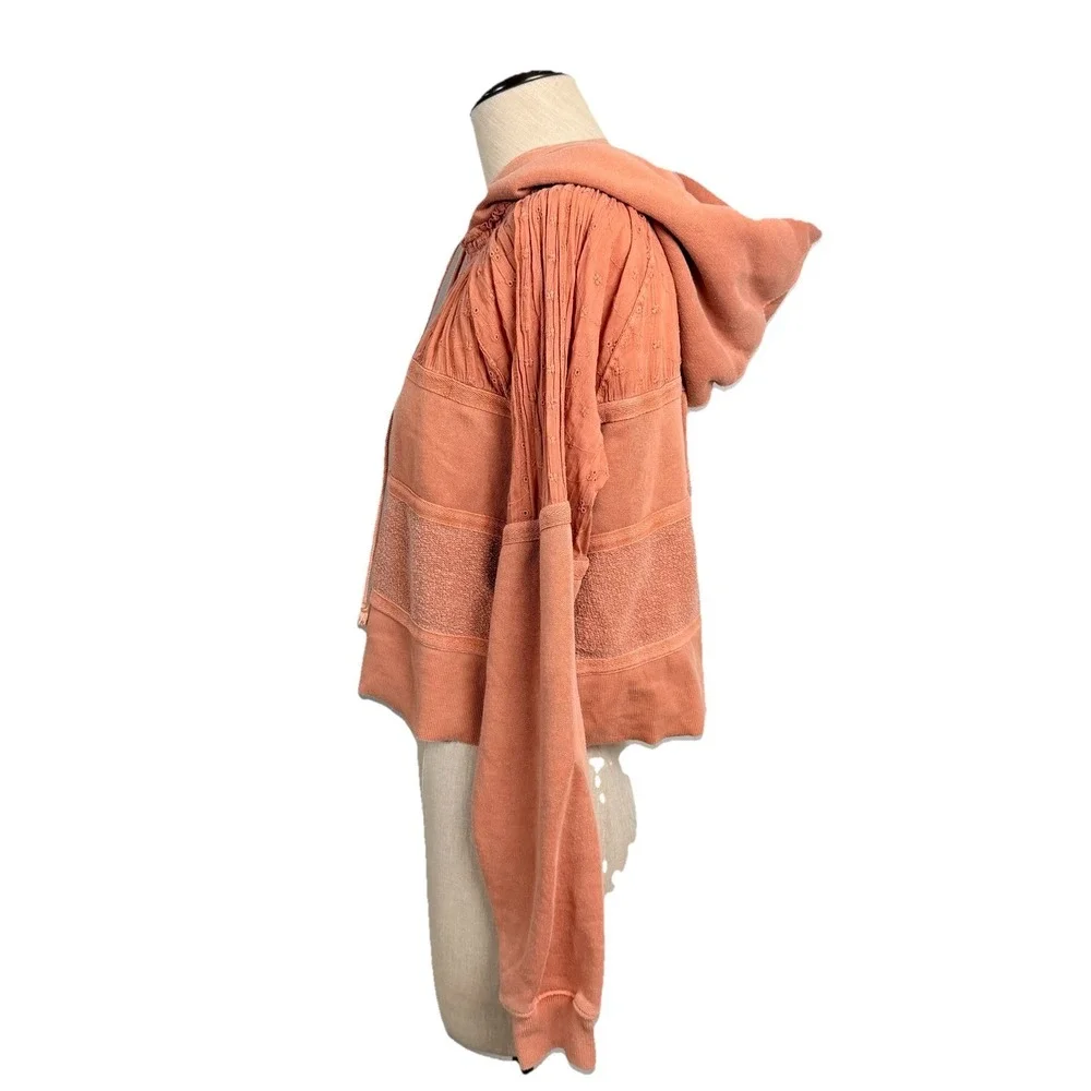 Free People Piper Pieced Crop Pullover Hoodie Mango XS Boho Casual Cozy Soft Fit